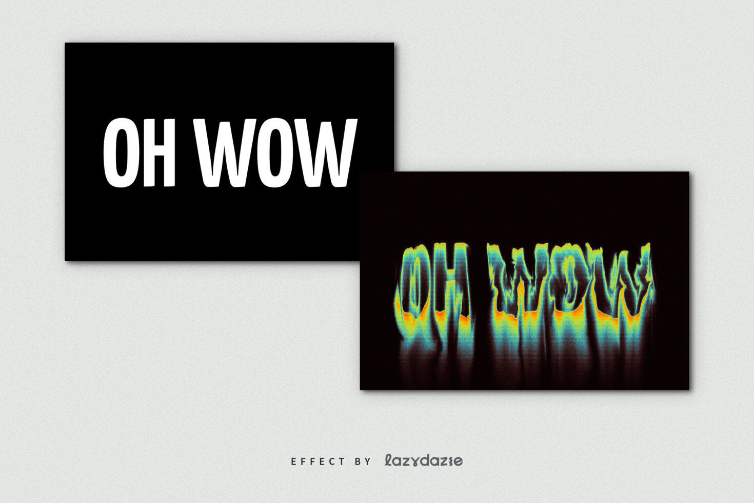 Text effect comparison with plain bold "OH WOW" and stylized glitch version. Perfect for graphic designers seeking unique typography effects.