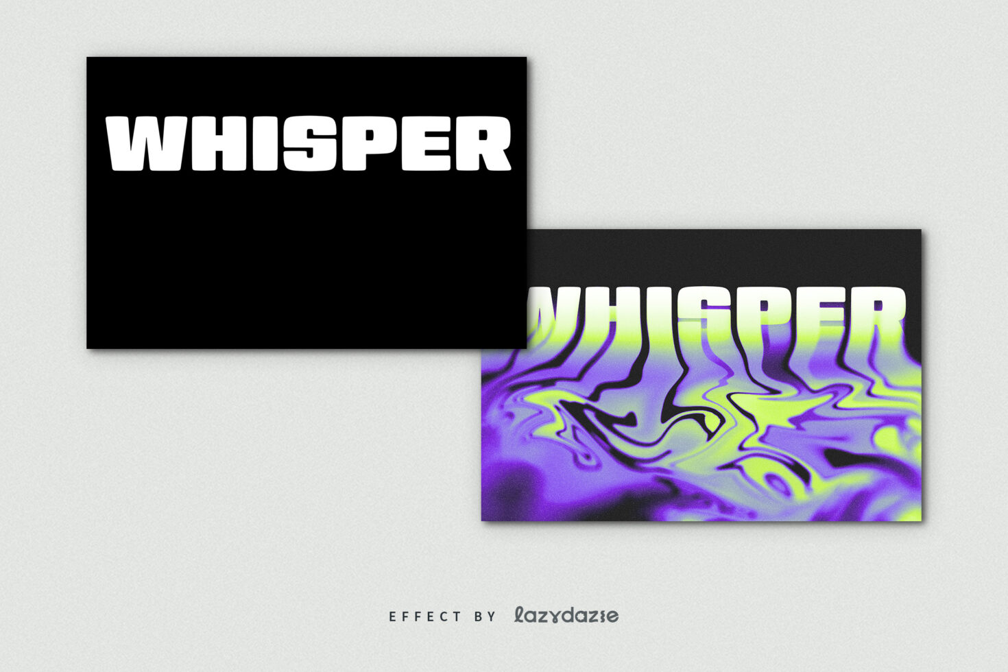 Bold white text reads WHISPER on black and vibrant abstract background in green and purple perfect for graphic designers seeking modern fonts and effects.