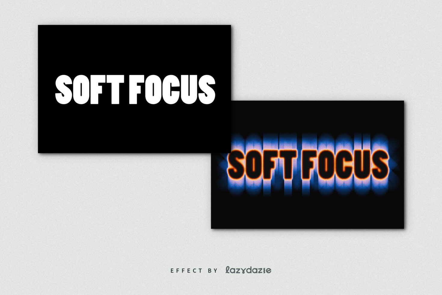 Bold modern typography with soft focus text effect. White text on black, colorful glow overlay. Ideal for graphic designers seeking unique font styles.