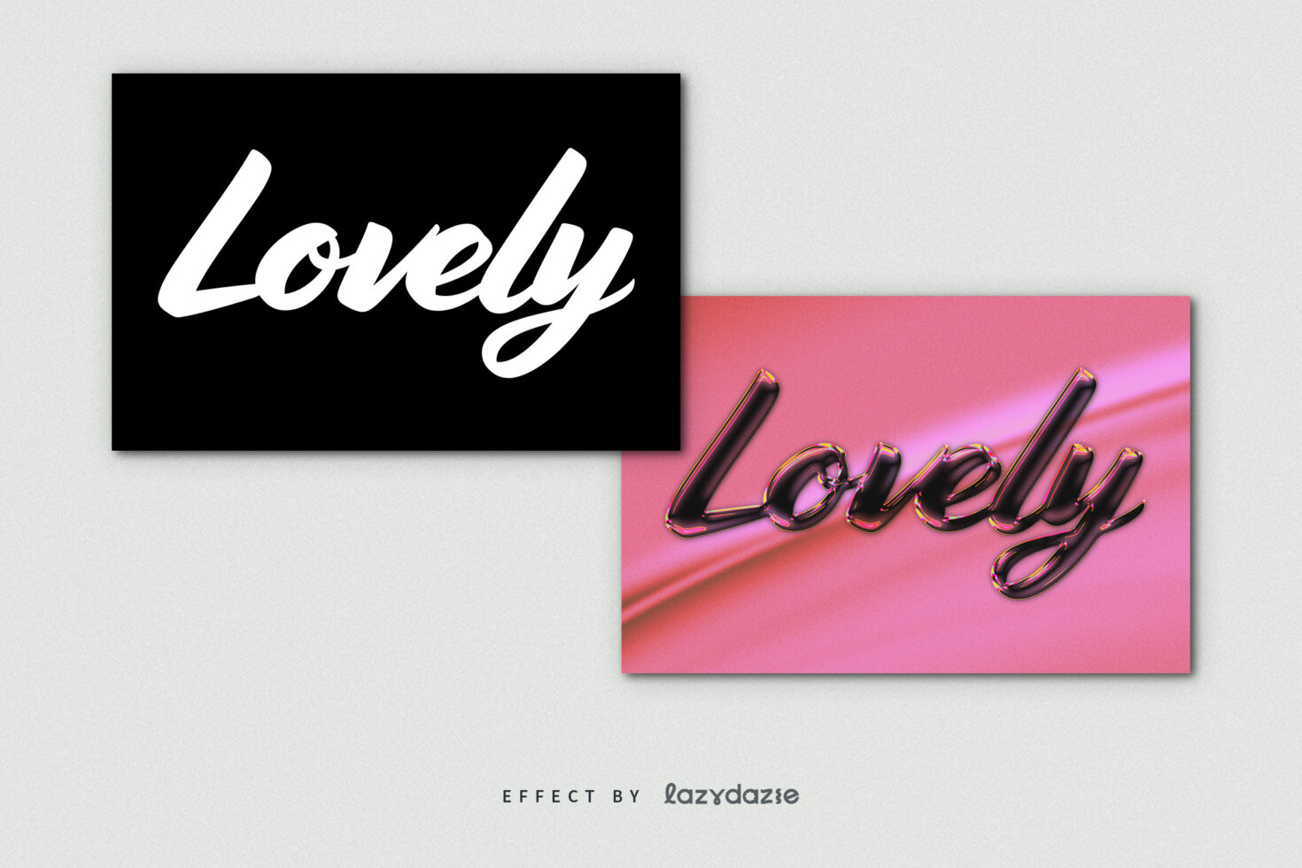 3D text effect showcasing Lovely in bold script on contrasting black and pink backgrounds. Perfect for designers seeking eye-catching typography mockup.