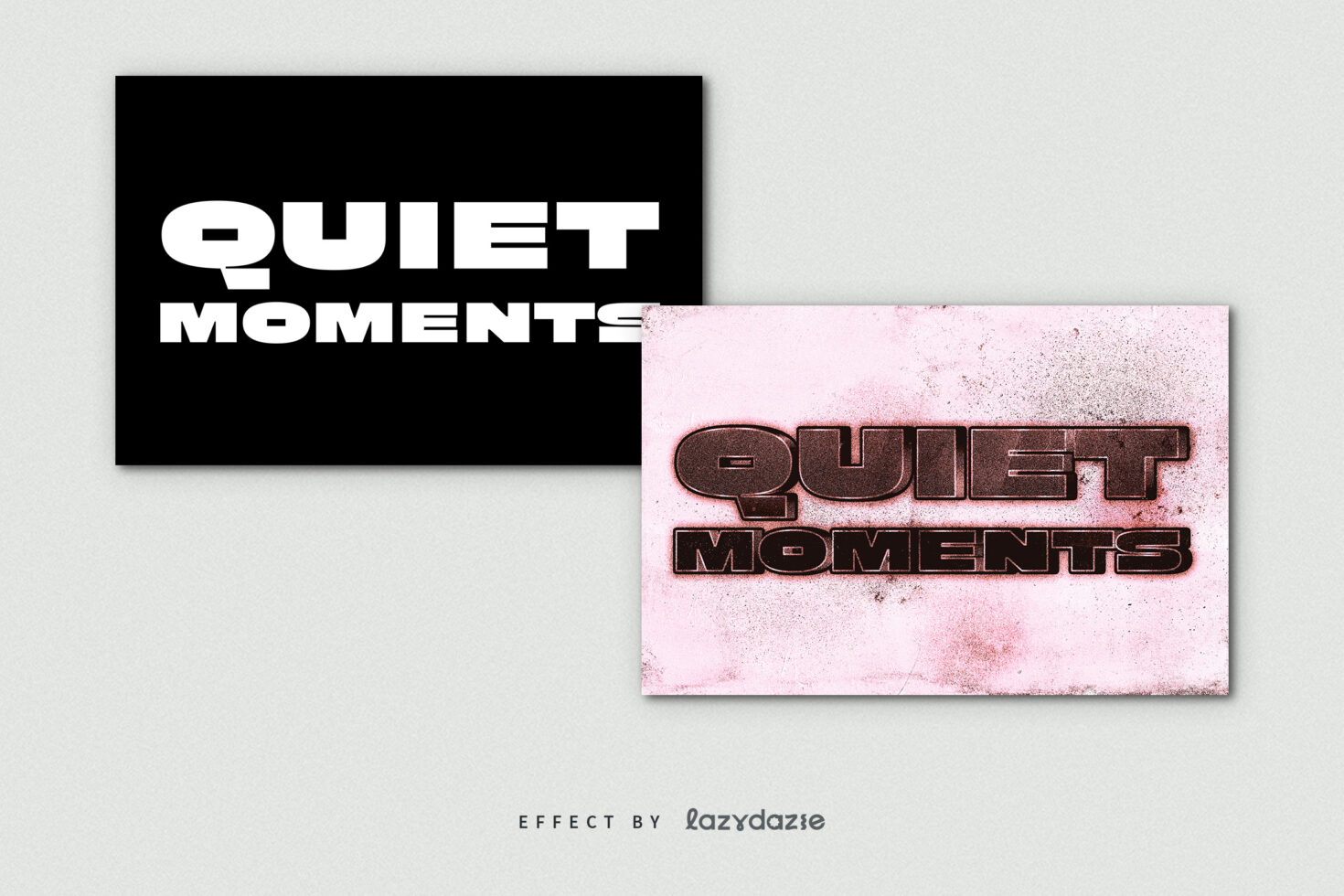 Text illustration of Quiet Moments in bold white and textured pink and brown designs by Lazydaze suitable for digital asset mockups and typography templates.
