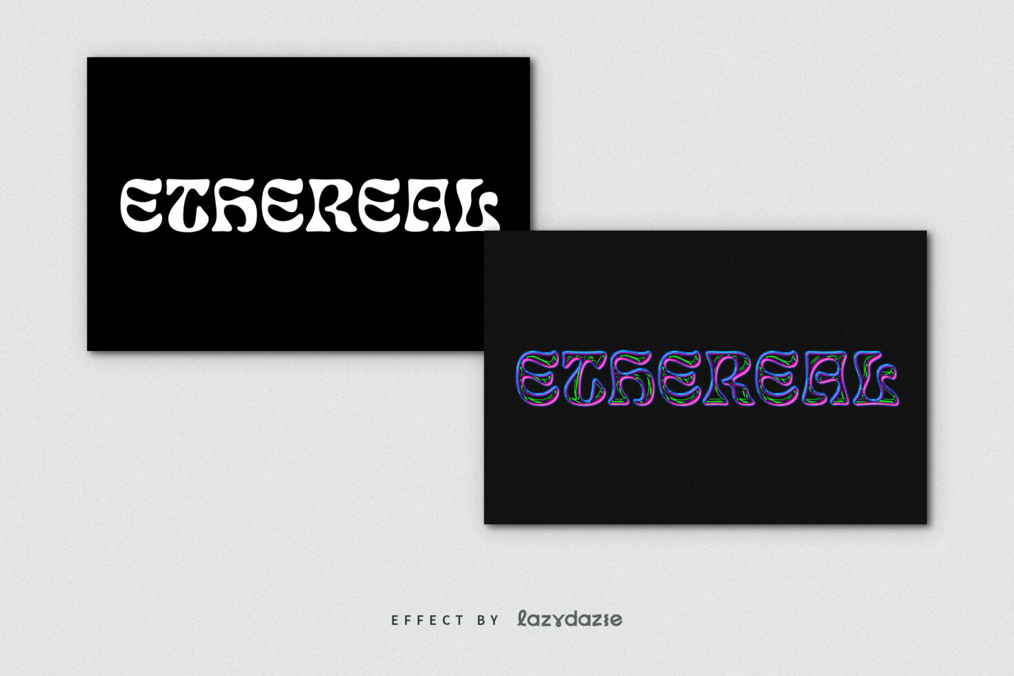 Ethereal decorative typeface showcasing vibrant color effects and bold, curvy letters on black background perfect for designers seeking unique fonts.