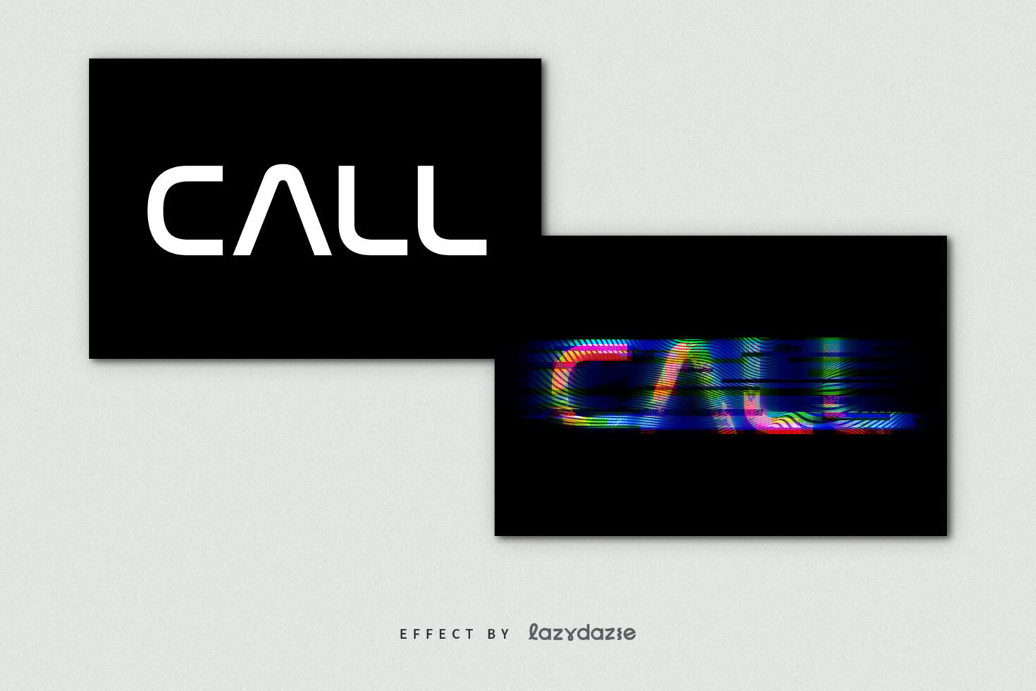 Modern font design mockup with the word CALL in two styles basic and glitch effect ideal for digital designers seeking unique typography assets.