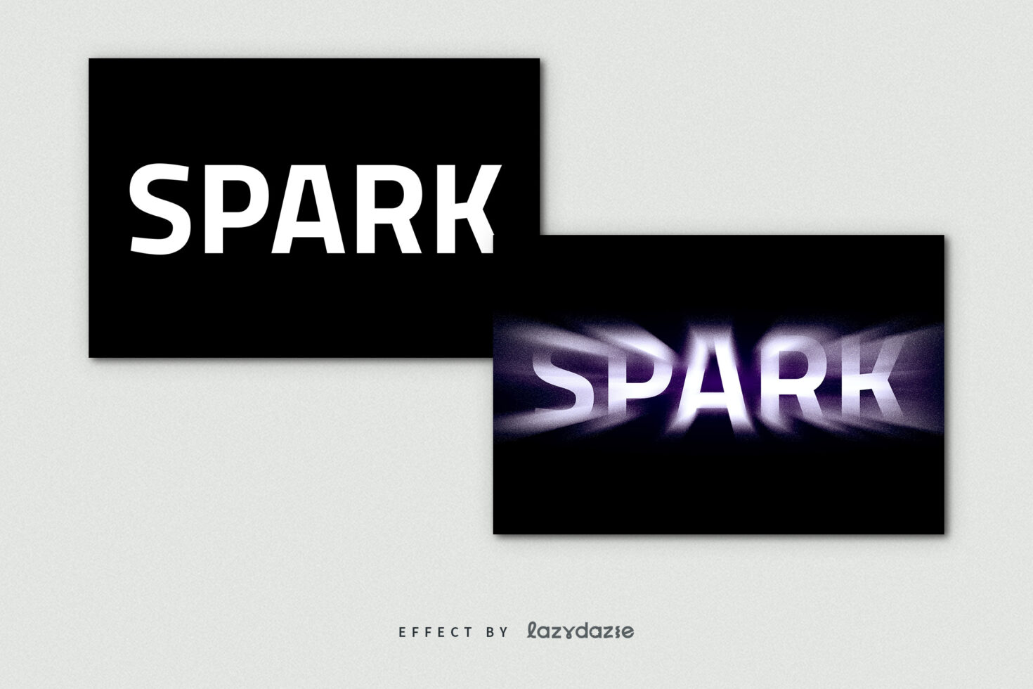 Bold text effect comparison showing SPARK in regular and motion blur style on black background for digital design enhancing typography graphics template