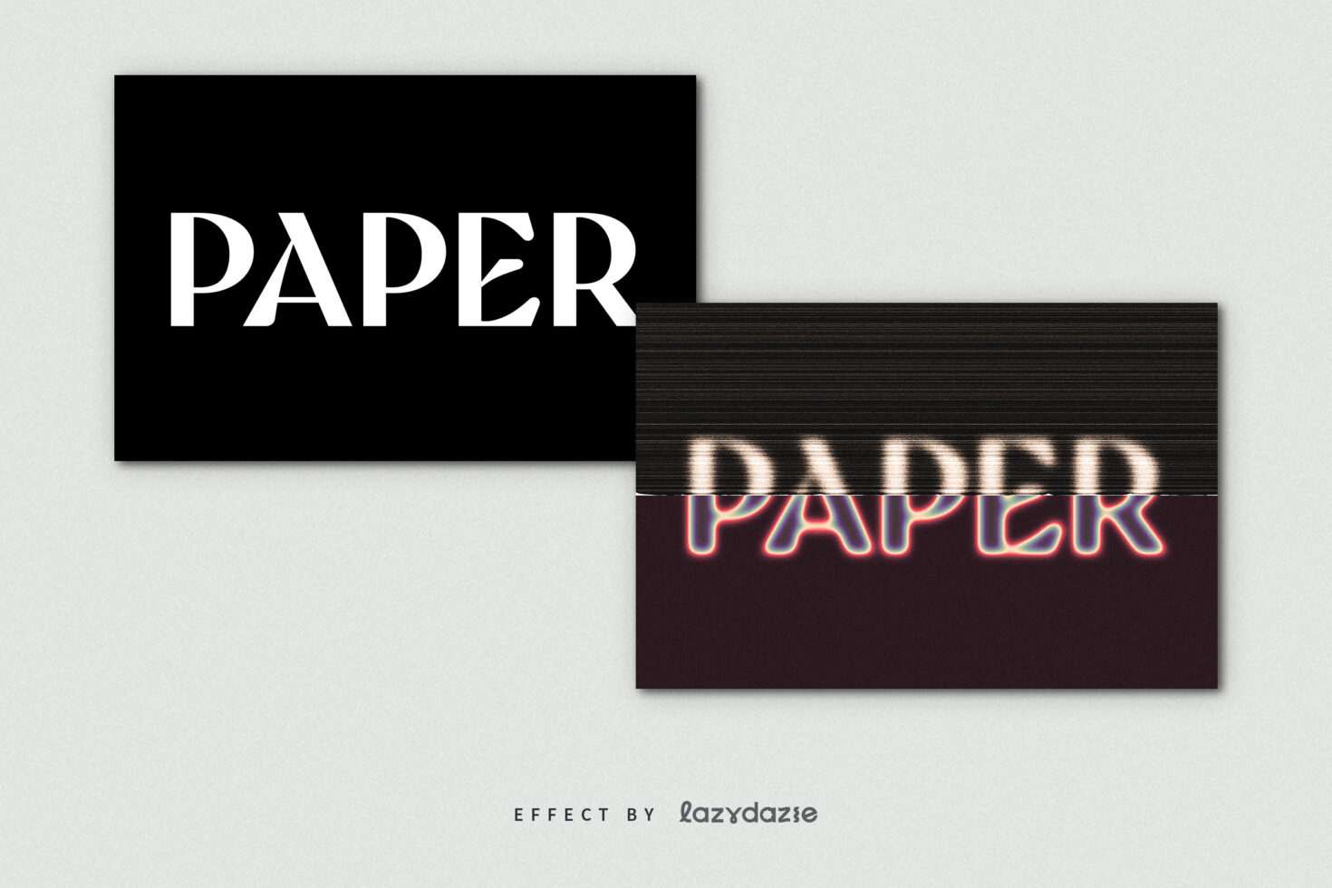 Bold typography featuring the word PAPER displayed on two contrasting backgrounds. Modern text effect suitable for graphic designers seeking unique styles.