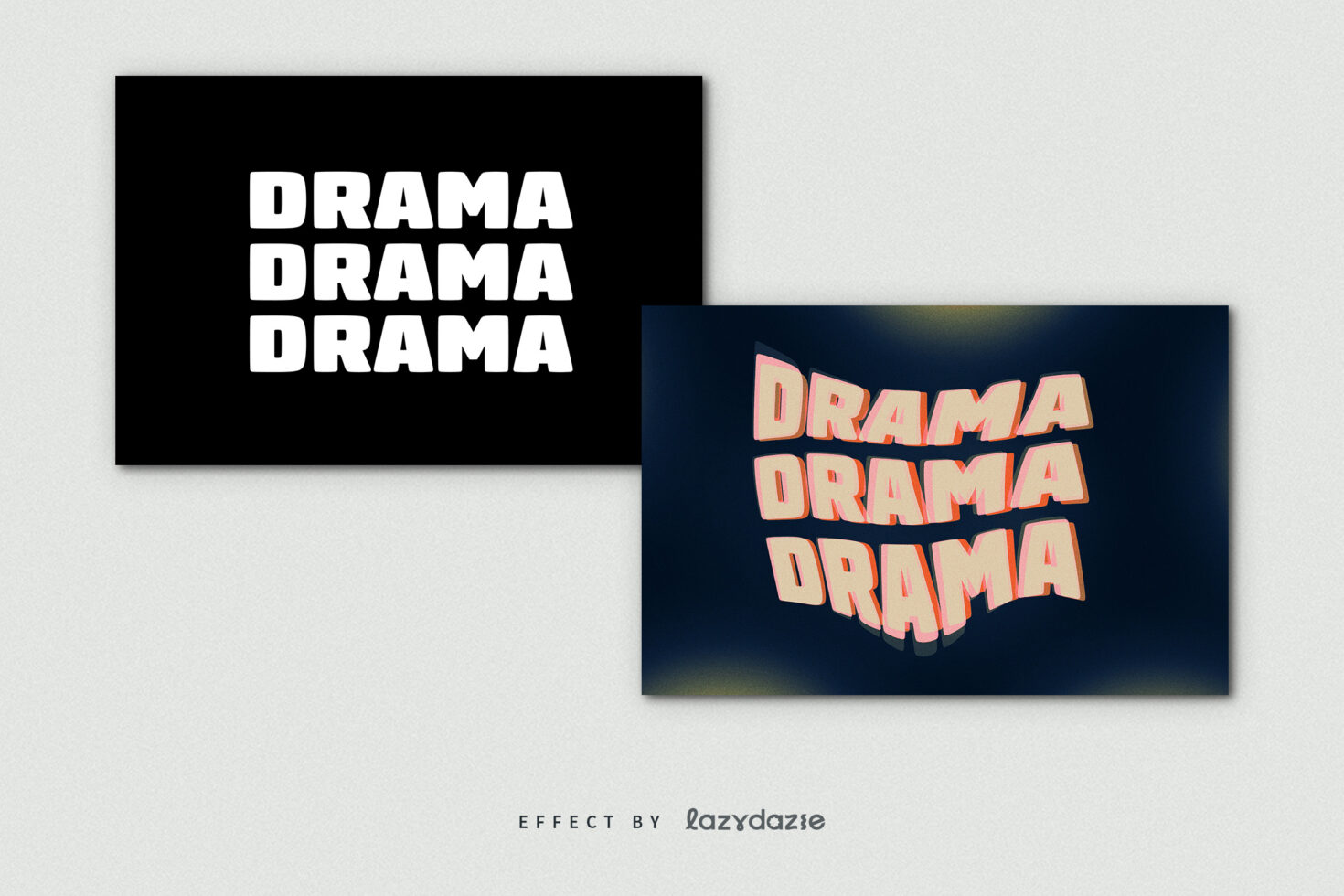 Bold 3D text design mockup featuring the word Drama on black and colorful backgrounds ideal for typography, font design, and graphic projects