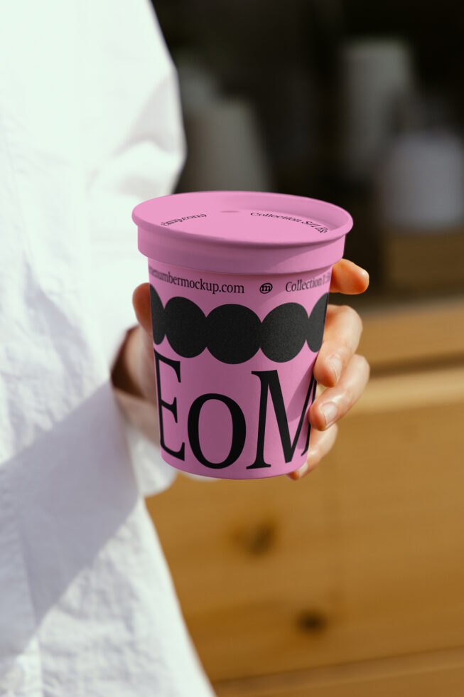 Editable pink cup mockup for designers featuring bold typography and modern design ideal for branding and packaging presentations on digital assets platforms.