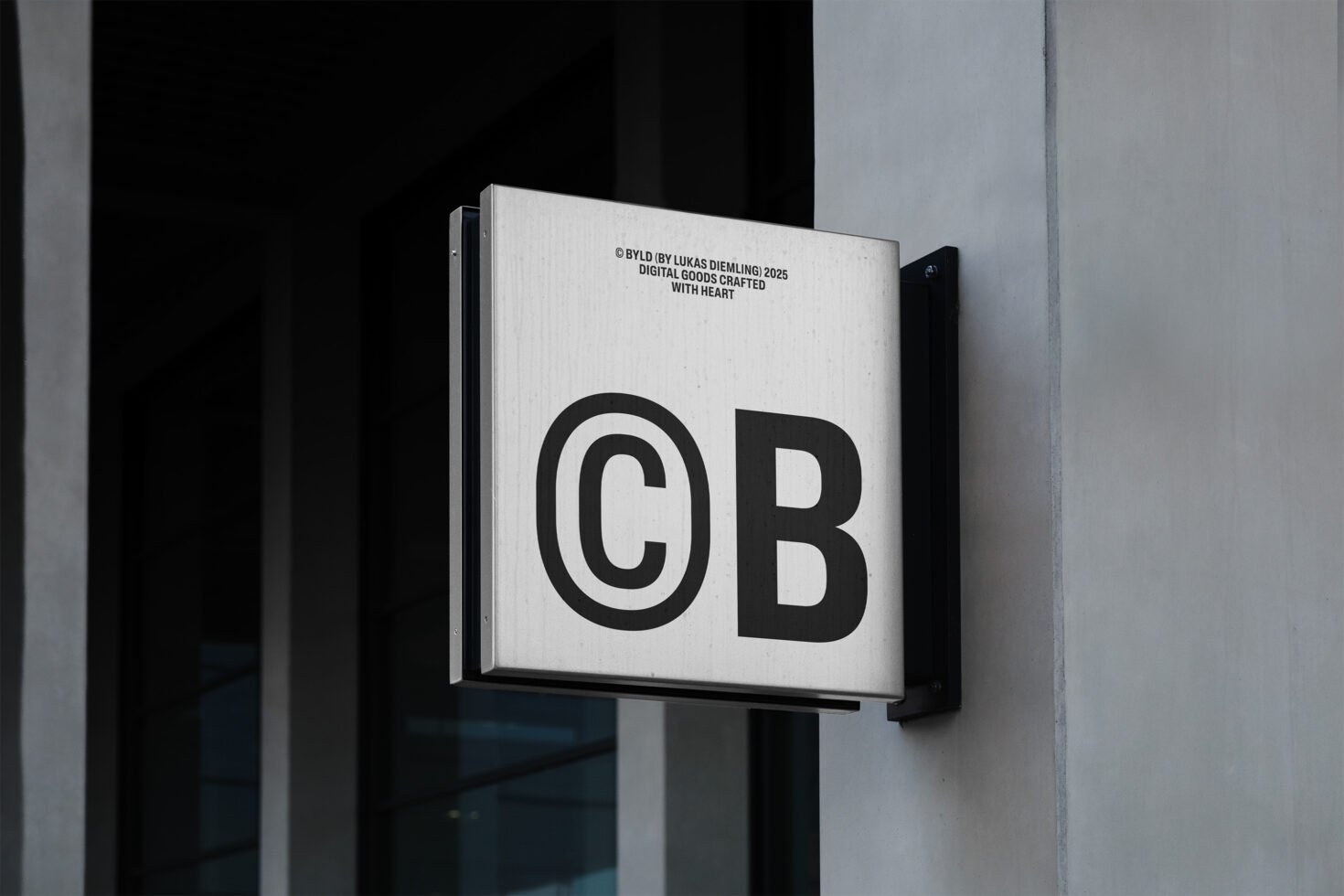 Modern wall signage mockup with bold typography displaying ©C B ideal for branding presentations and logo design showcasing realistic urban settings
