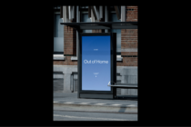 Bus stop digital billboard mockup with urban background ideal for advertising design presentations and graphic templates for marketing campaigns.