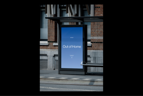 Bus stop digital billboard mockup with urban background ideal for advertising design presentations and graphic templates for marketing campaigns.