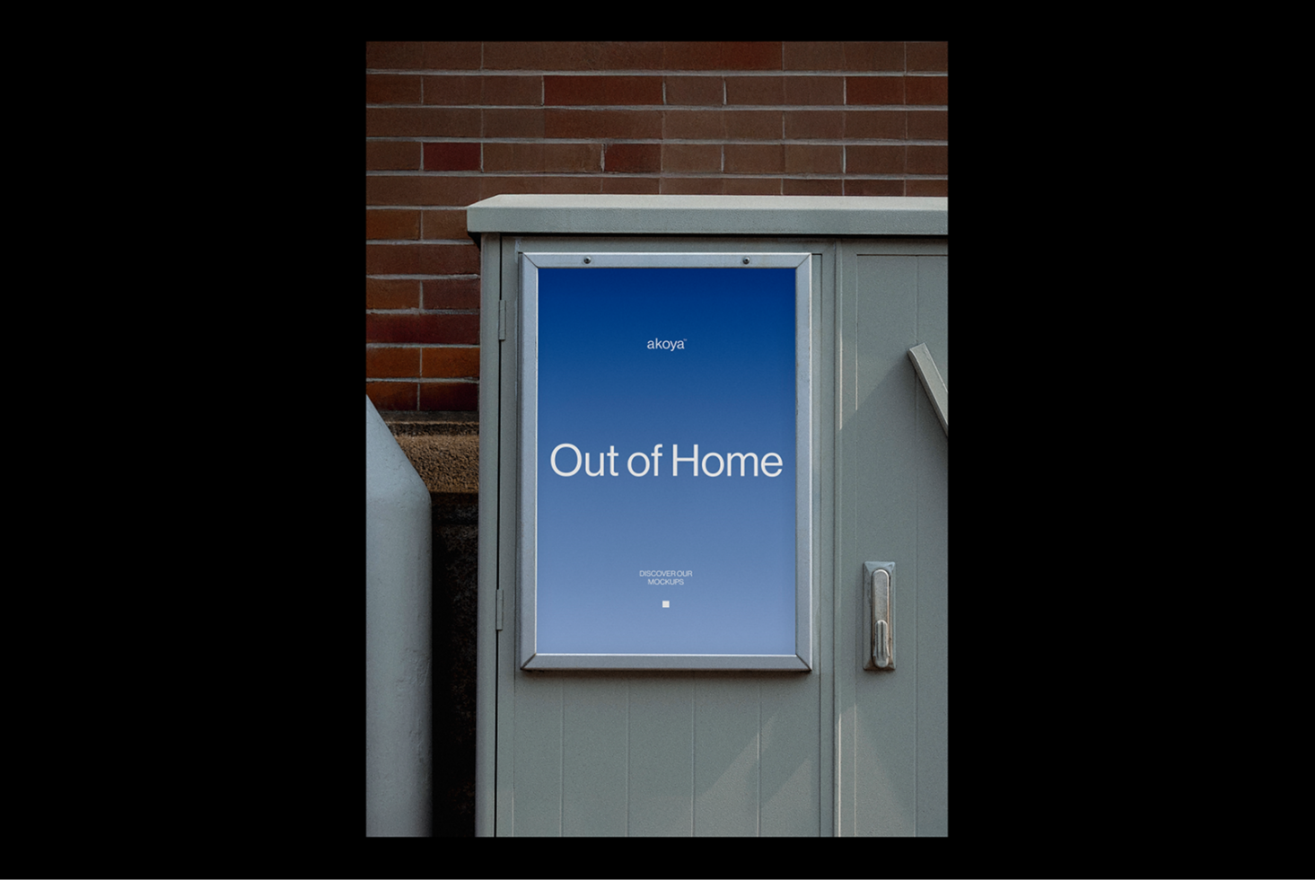 Outdoor poster mockup on equipment cabinet with blue gradient background, perfect for advertising design presentations and branding projects.