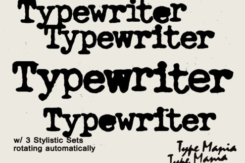 Typewriter display showing word repeated three times in bold slab serif variations