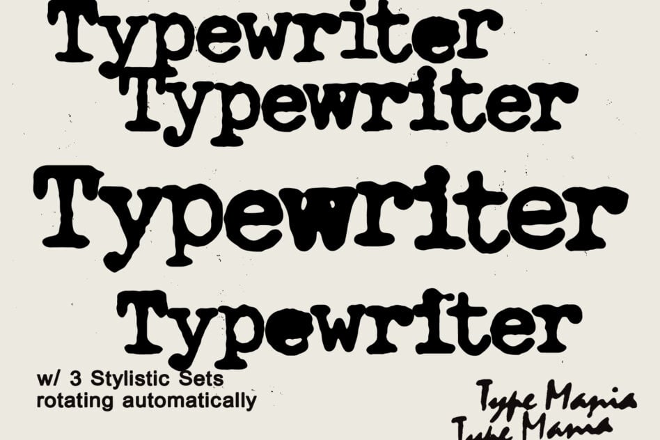 Typewriter display showing word repeated three times in bold slab serif variations