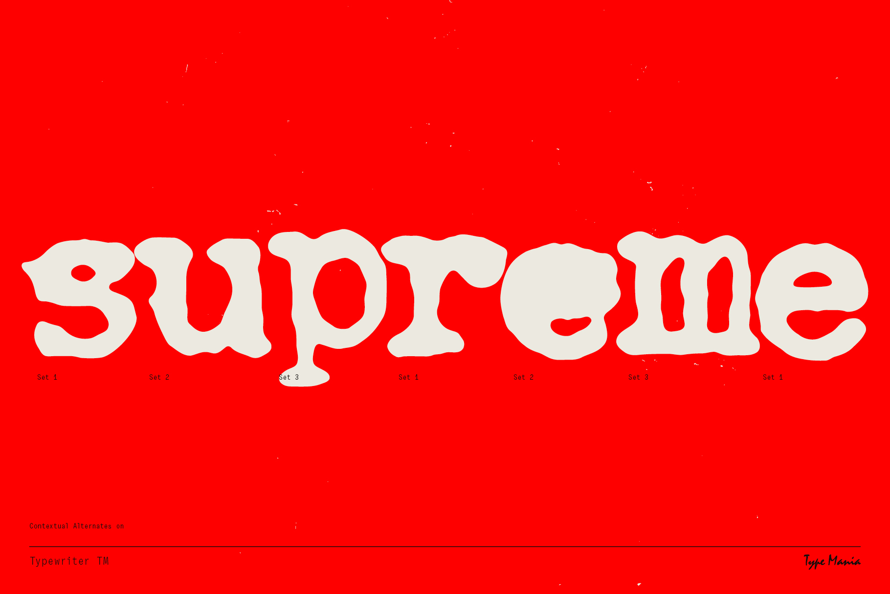 Supreme word in chunky cream letters on bright red background with layered style