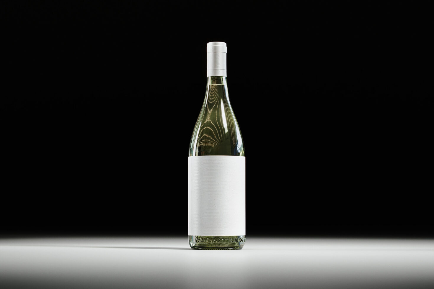 Wine bottle mockup with blank label on a dark background perfect for designers crafting product presentations and branding graphics. High-quality template.