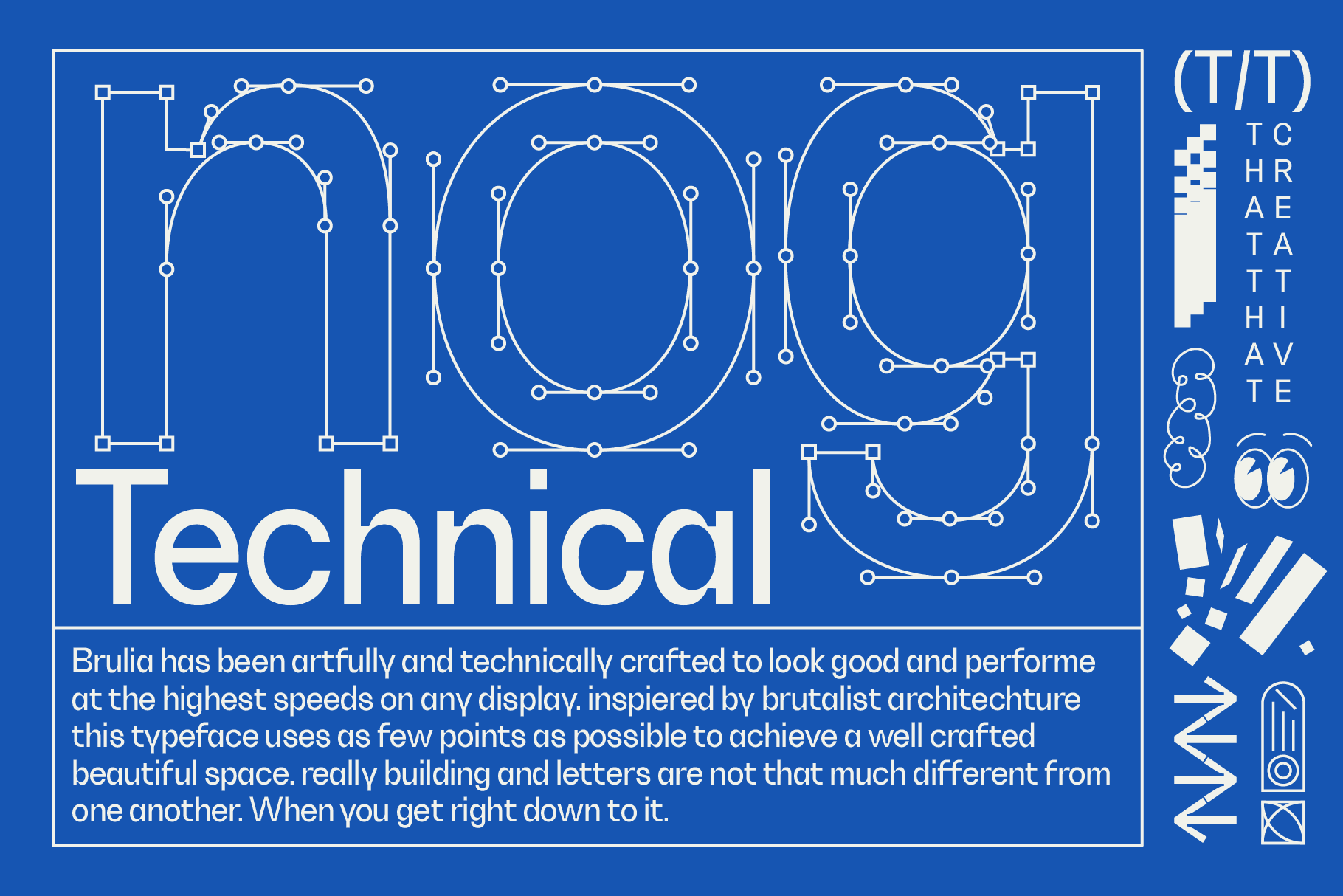 Blue blueprint showing Brulla typeface with geometric letter construction details