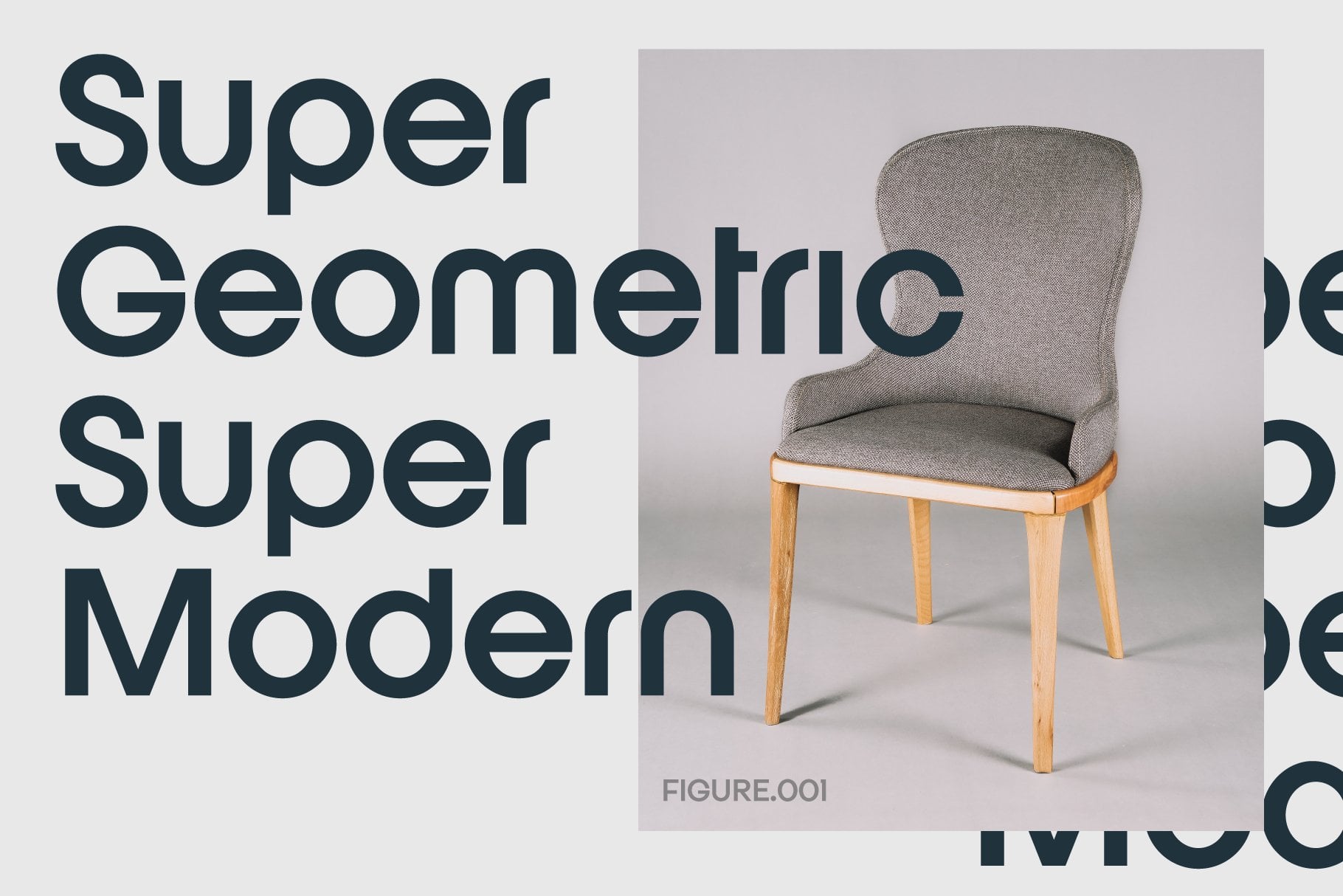 Mid-century modern chair mockup with Super Geometric Super Modern typography overlay