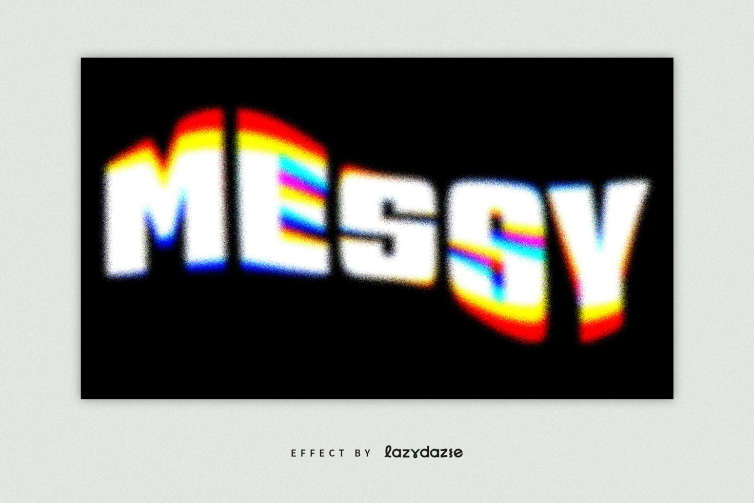 Blurred text effect with rainbow neon colors spelling MESSY on black background modern graphic design for templates and mockups digital asset designers