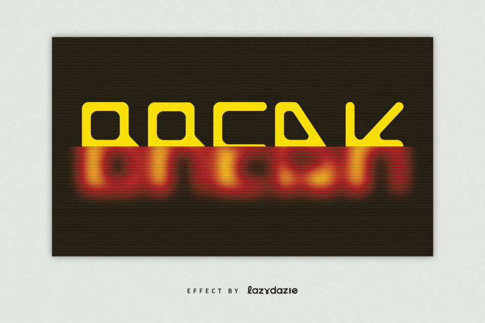 QUICK bold yellow outline letters with red glow scanline texture
