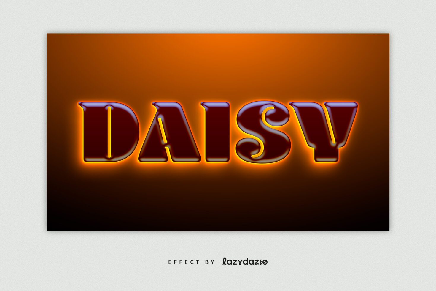 Neon glowing text effect mockup for designers showcasing the word Daisy with vibrant orange and blue hues ideal for creative graphic projects.