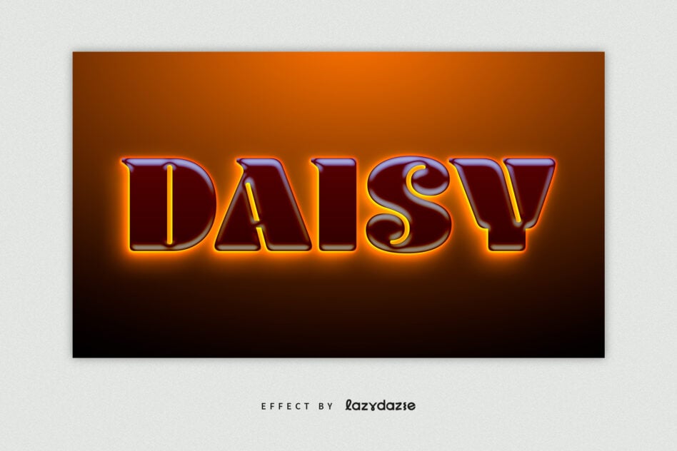 Neon glowing text effect mockup for designers showcasing the word Daisy with vibrant orange and blue hues ideal for creative graphic projects.