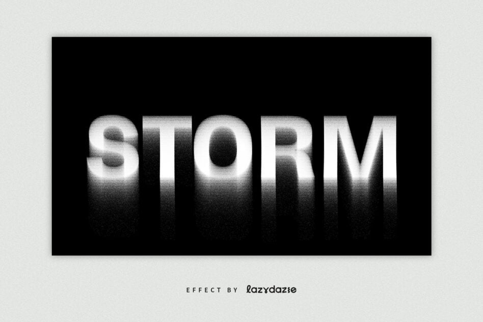 Halftone scanline text gradually fading from bright to dark tones