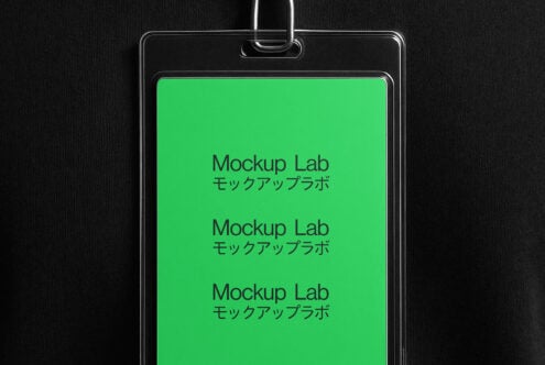 ID card mockup featuring green background with text reading Mockup Lab in both English and Japanese perfect for designers digital assets marketplace