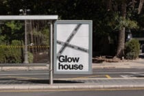 Bus stop poster mockup for designers featuring Glowhouse text stylish outdoor advertisement design template suitable for urban branding projects