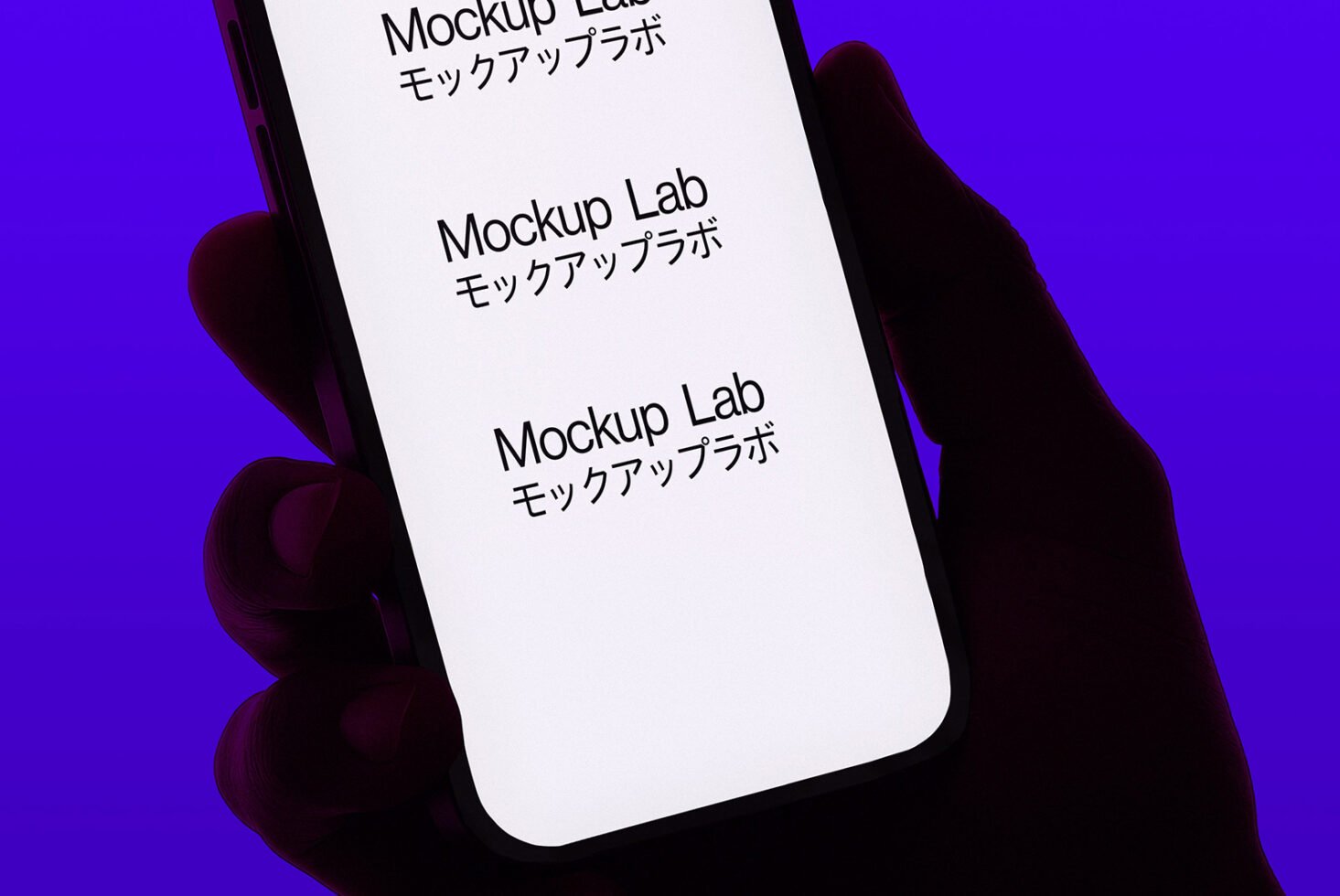 Smartphone mockup display featuring Japanese text on dark blue background perfect for designers showcasing app design or digital product concepts