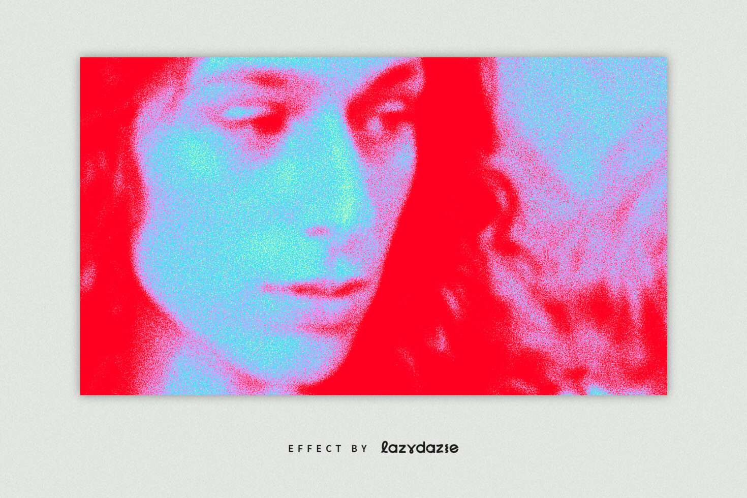 Digital halftone effect on a face with red and blue tones, suitable for graphic design projects. Ideal for use in creative templates and mockups.