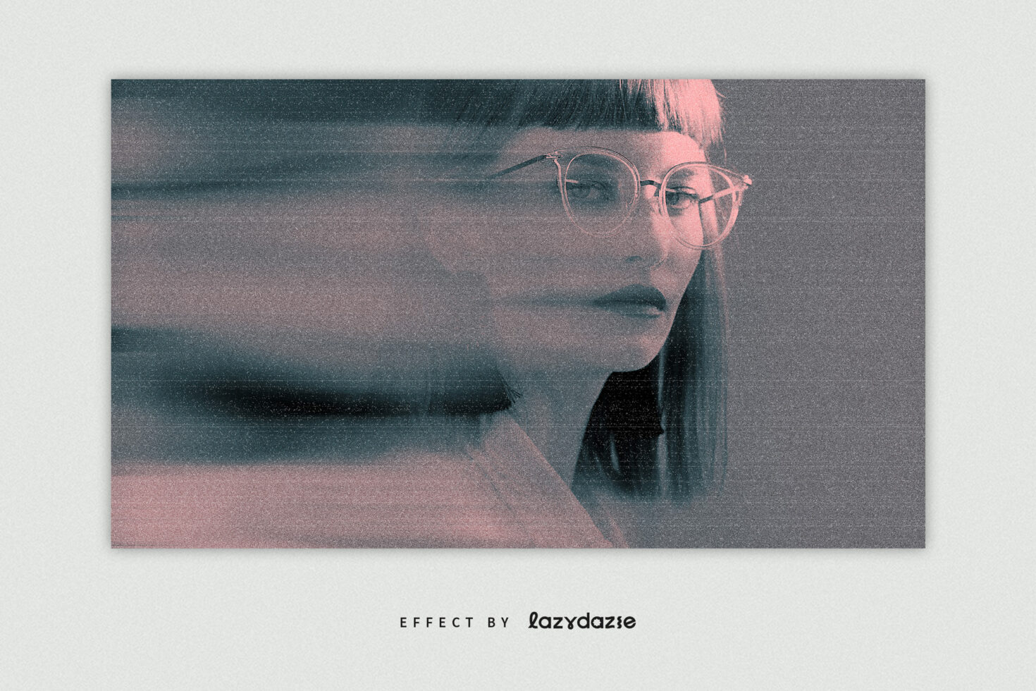 Retro-style photo effect mockup showing a woman with glasses and blurred lines. Perfect for designers seeking nostalgic graphics and creative templates.