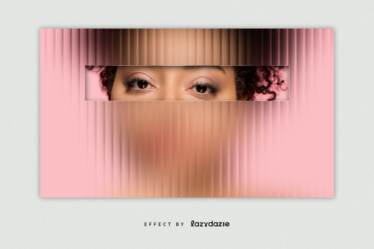 Abstract portrait with creative striped effect revealing eyes on pink background ideal for graphic design resources mockups digital art visual projects