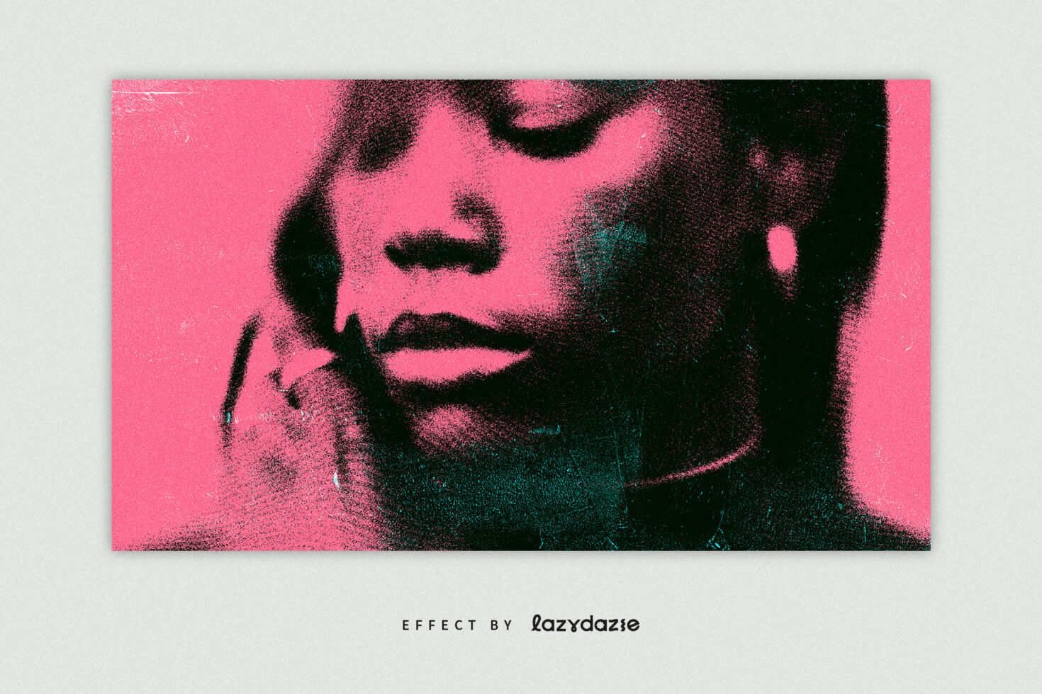 Retro halftone effect template featuring an abstract portrait in pink and black tones. Ideal for graphic designers seeking unique digital assets. Vintage-inspired.
