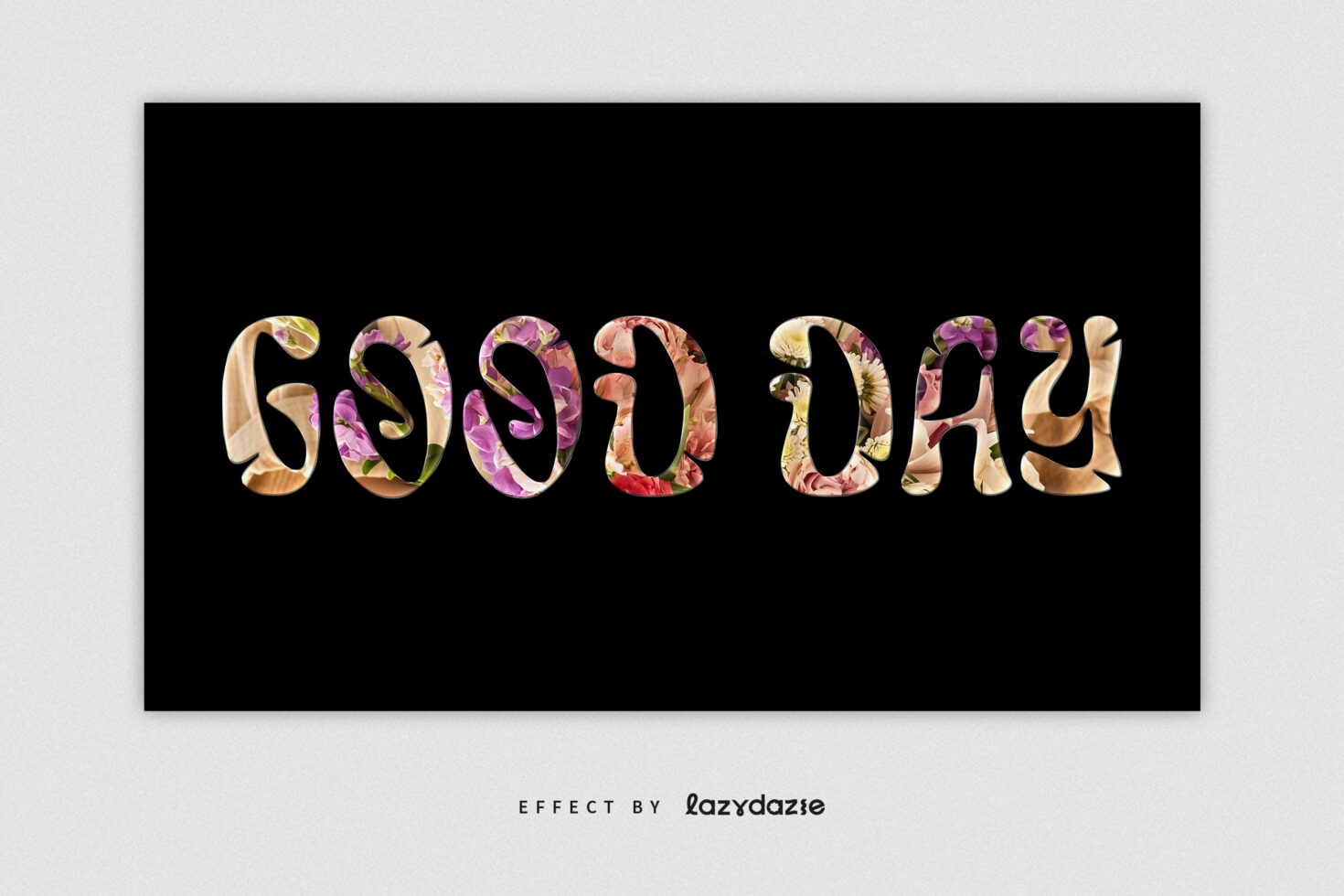 Floral text effect saying Good Day on black background. Perfect for designing greeting cards, posters, and artistic projects. Great for typography lovers.
