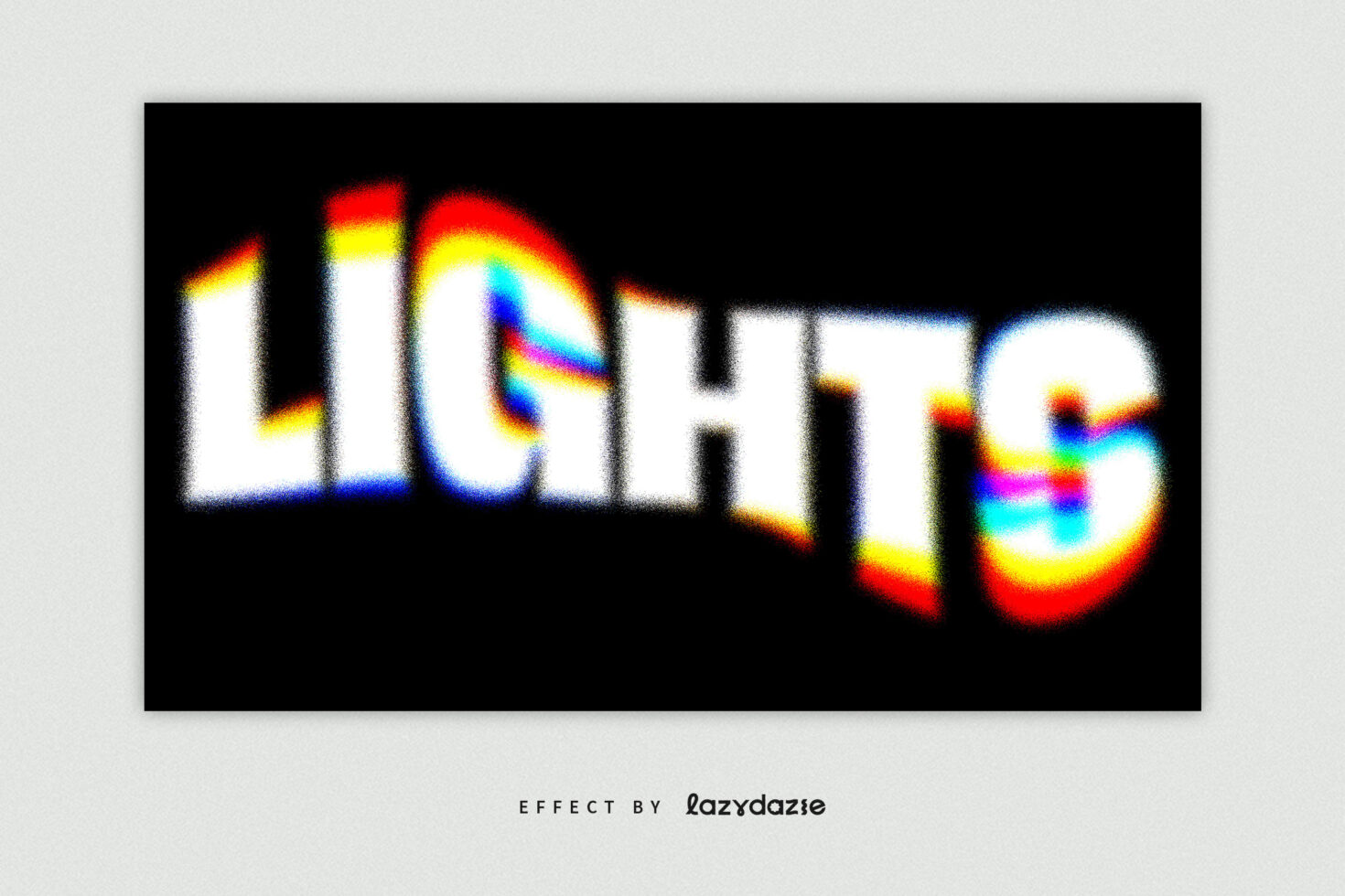 Text effect with colorful light distortions; vibrant typography design ideal for graphic templates or fonts in digital assets marketplace.