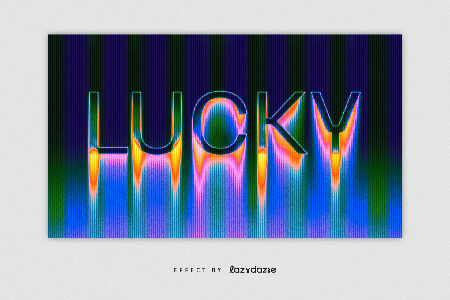 Gradient text effect Lucky with vibrant neon colors and vertical lines suitable for digital assets. Ideal for graphic design templates and typography.