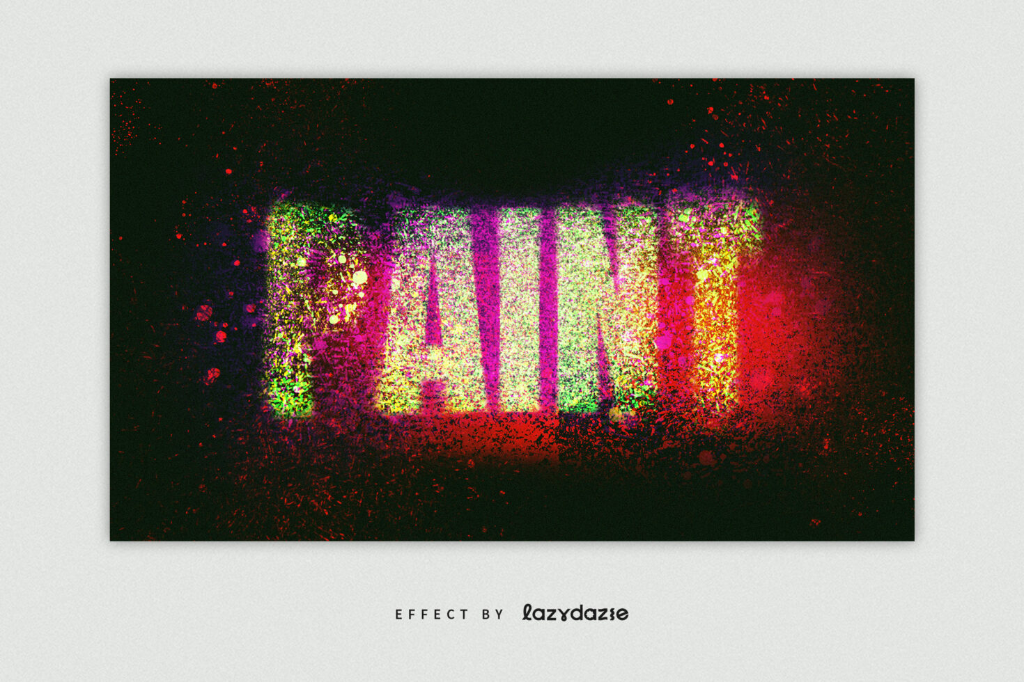 Colorful paint splatter text effect on dark background suitable for designers. Vibrant colors create a dynamic atmosphere. Keywords: graphics, paint effect.