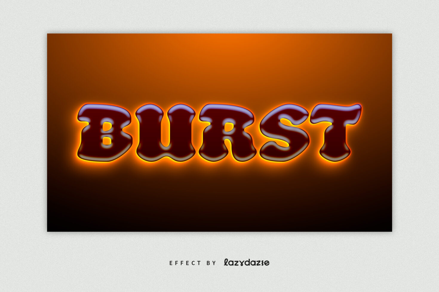 Bold text effect titled Burst with glossy and glowing letters on an orange background suitable for graphic design projects and typography assets.