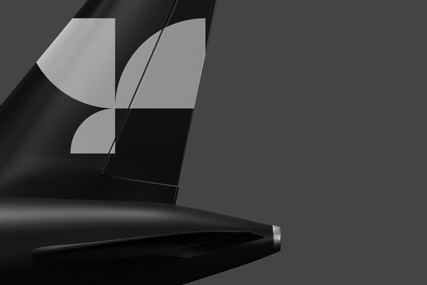 Airplane tail mockup with a sleek geometric design on a dark background; ideal for aviation branding projects, graphic designers, and template use.