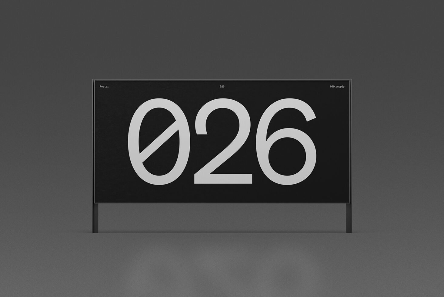 Black digital clock screen displaying the number 026 in bold white font isolated on gradient gray background modern design mockup template for designers