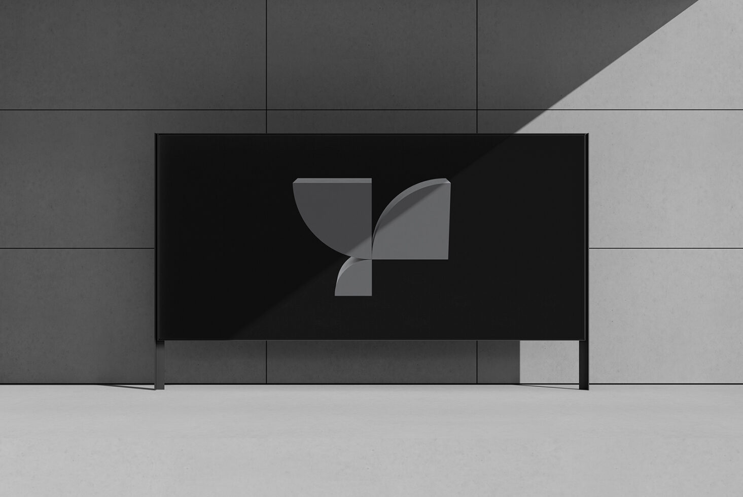 Modern abstract wall art in a minimalistic concrete setting perfect for digital asset design. Use in mockups templates or graphic design projects.
