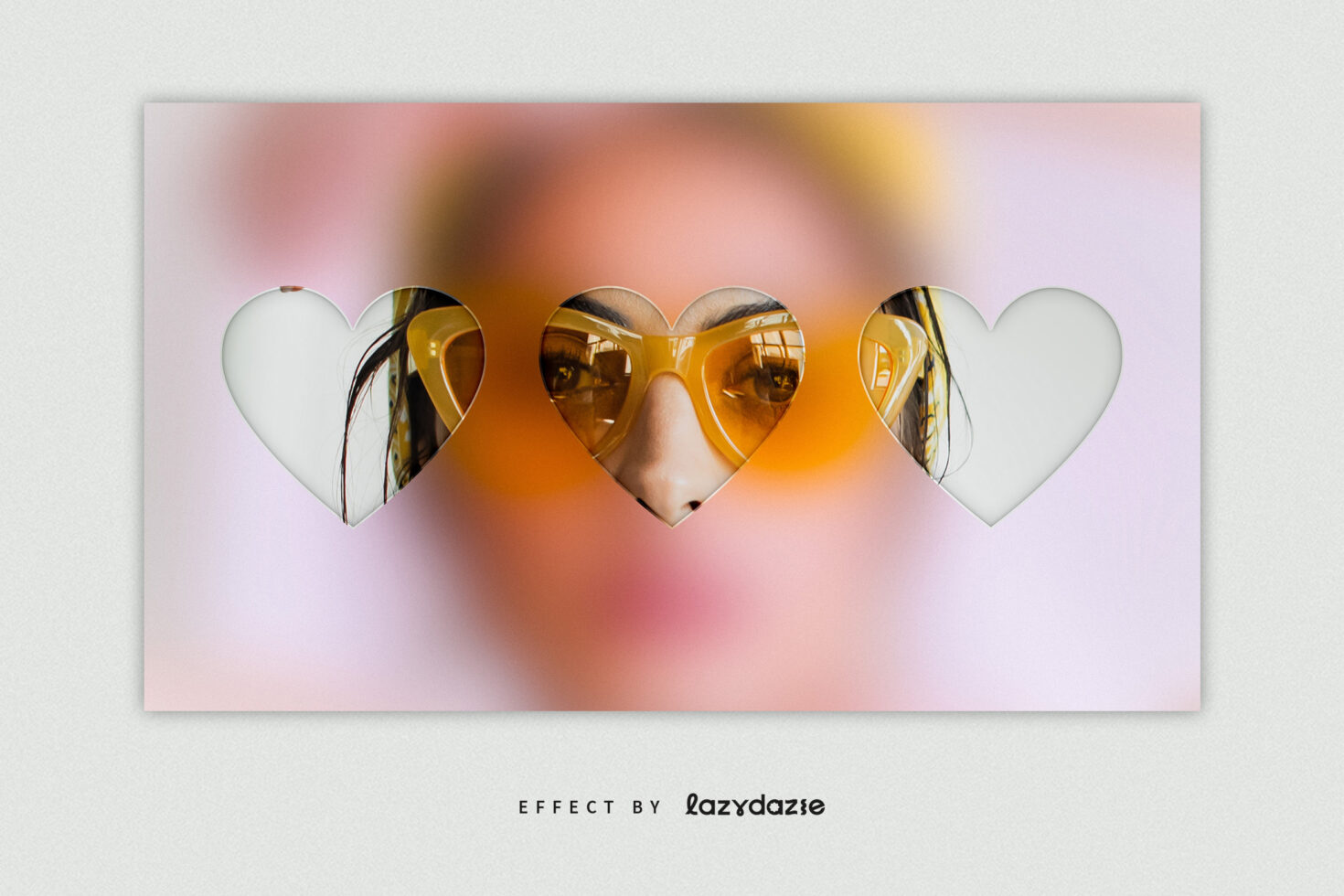Heart-shaped sunglasses cutout design template featuring retro shades effect on a blurred background suitable for graphic designers and mockup projects.