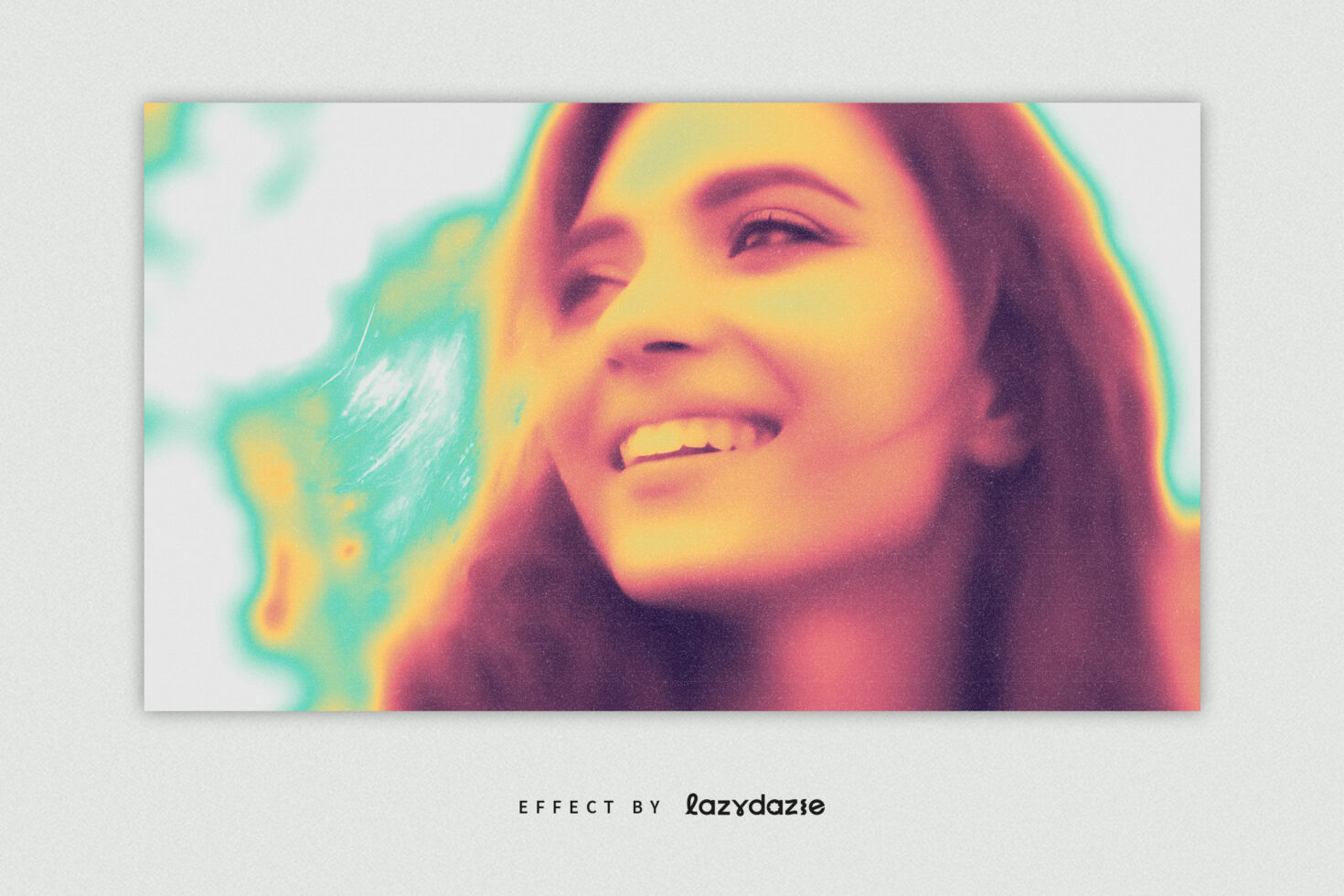 Vintage style photo effect featuring a smiling woman with colorful retro gradient overlay perfect for design mockups digital assets and creative templates.
