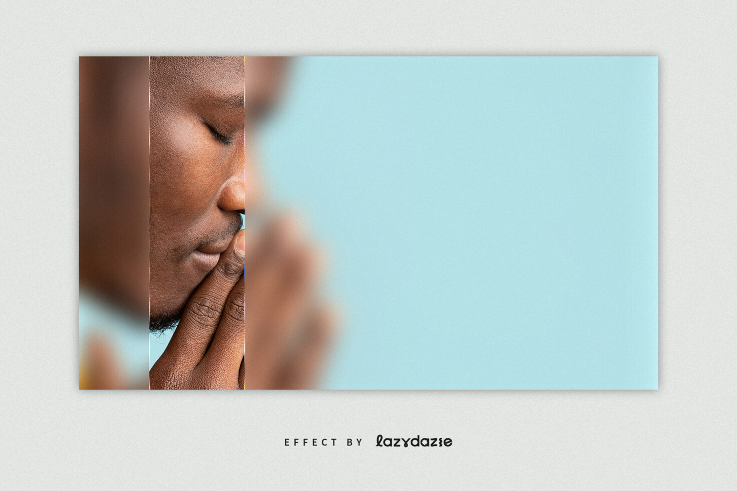 Man's profile shot with vertical split on light turquoise background