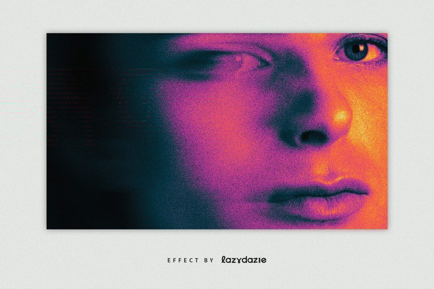 Close-up of face with vibrant halftone effect in pink and orange hues suitable for graphic design inspiration or digital art projects.