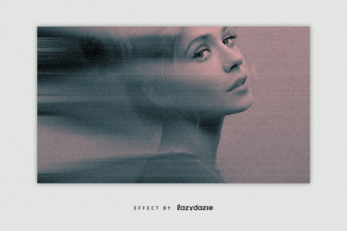 Blurred portrait of a woman with a glitch effect and grainy texture. Ideal for graphic designers seeking unique visual effects. Editable PSD template.