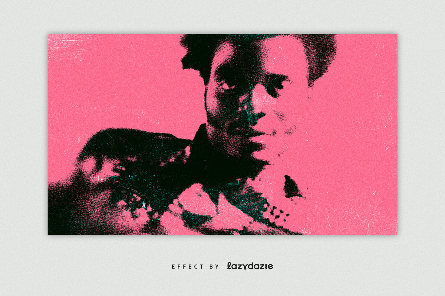 Abstract graphic design featuring a grunge effect portrait with pink and black color scheme. Ideal for creative templates and visual arts projects.
