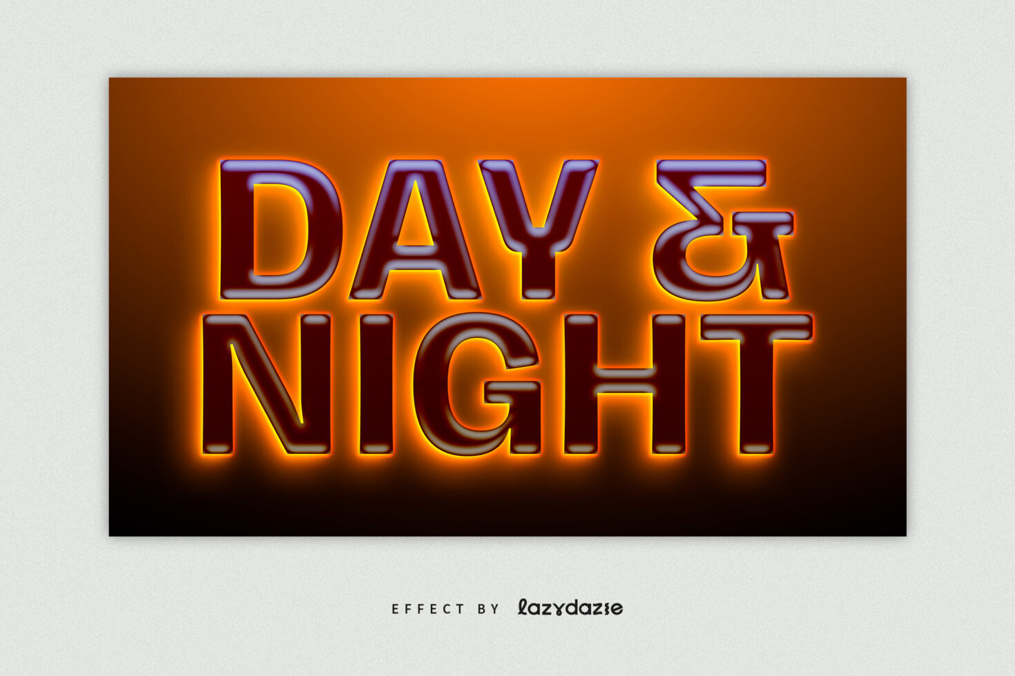 Neon style text effect of Day and Night in vibrant orange and purple hues against a dark background perfect for graphic design templates and fonts.