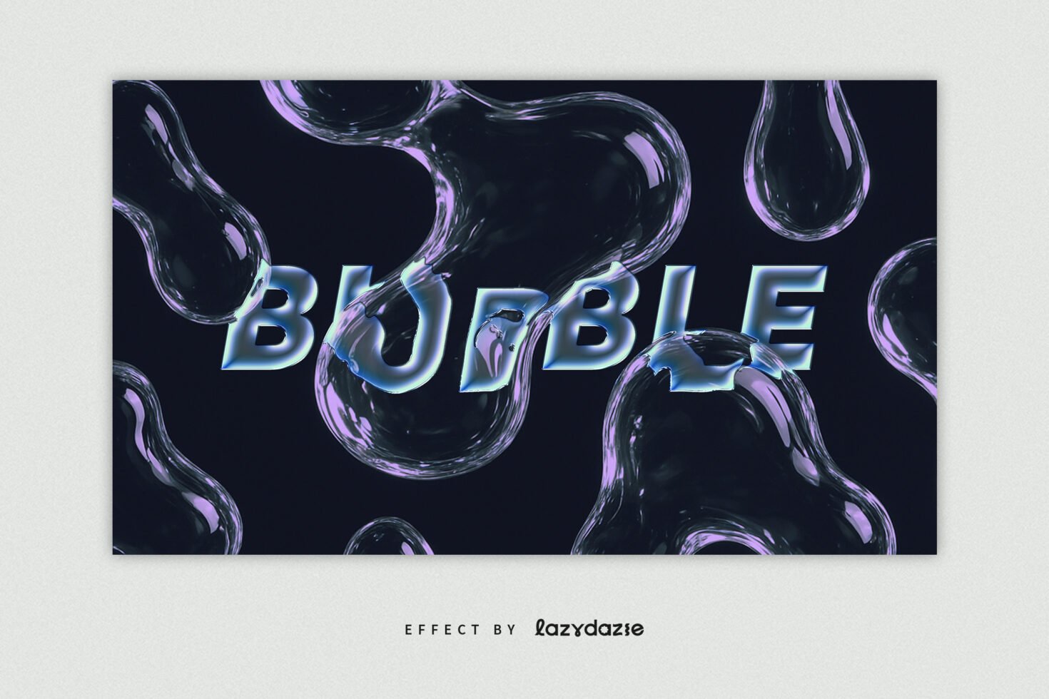 Bubble text effect with glossy 3D liquid shapes on dark background. Perfect for creative graphic design templates and digital assets.