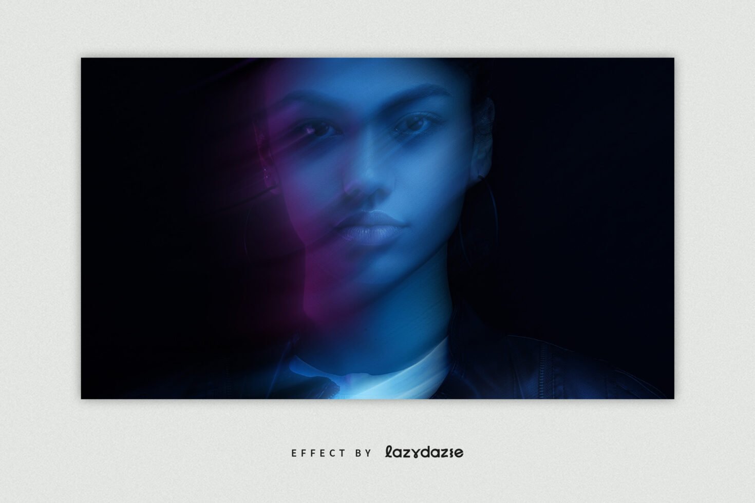 Digital portrait with a motion blur effect in blue and purple hues. Perfect for graphic design projects. Great addition to your design assets.